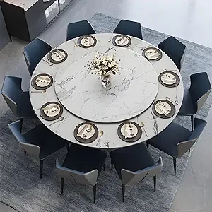 LITFAD Round Dining Table Set with Slate Table Top Modern Rotating Restaurant Table and Chairs for 10, Furniture Sintered Stone Dining Table with Lazy Susan for Home - 11 Piece Set Table & 10 Chairs